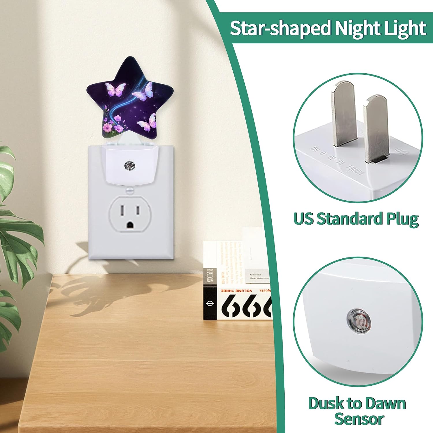 Butterflies Star Night Light Plug in, Decorative Night Light for Kids Room Nursery Bedroom, Soft Glow Sensor Lamp for Hallway Bathroom…