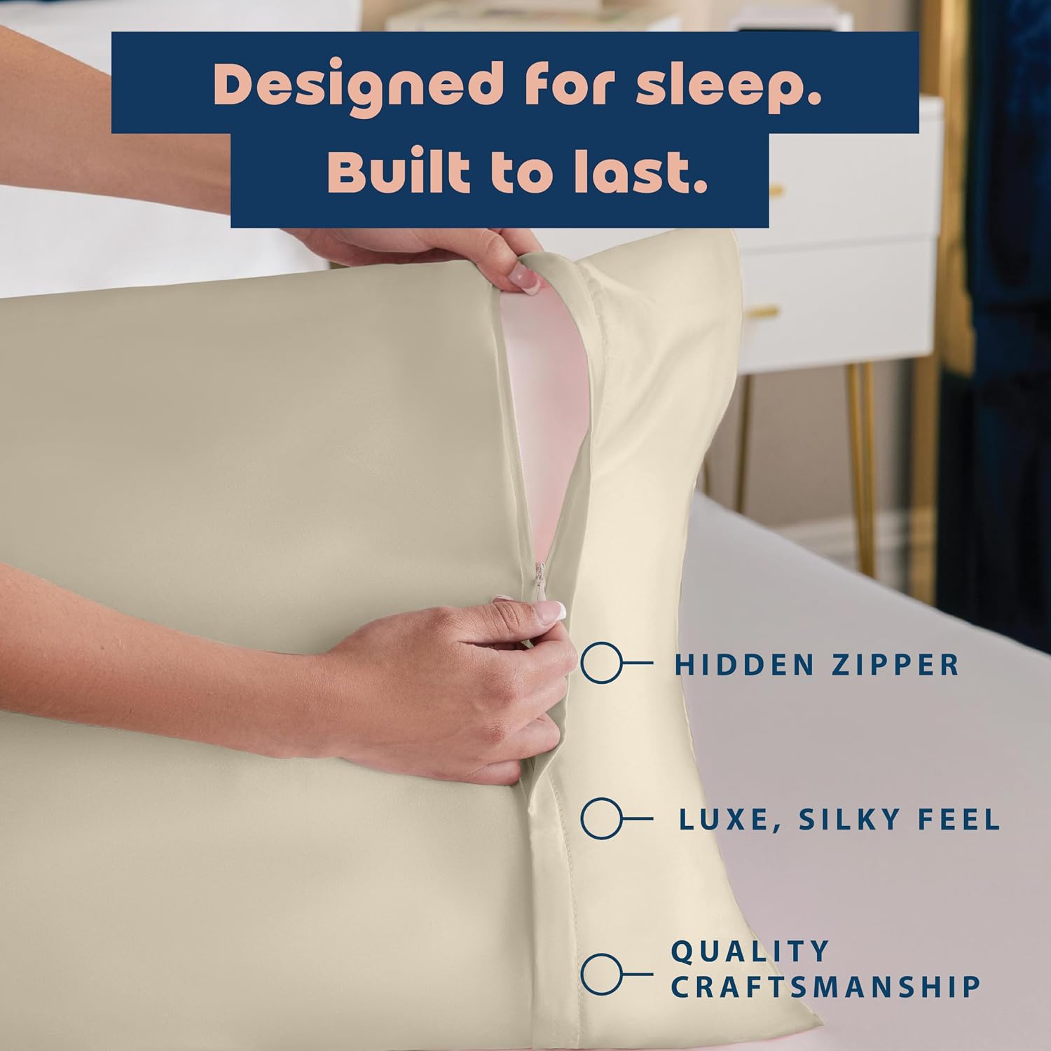 Blissford Satin Pillowcase with Zipper, for Hair and fabric comfort, Feels Soft and Cool Like a Silk Pillowcase, Satin Pillow Cases 2…