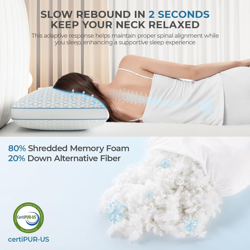Sweetnight Cooling Pillows King Size Set of 2, Shredded Memory Foam Pillows 2 Pack for Hot Sleepers, Cold Bed Pillows for Sleeping…