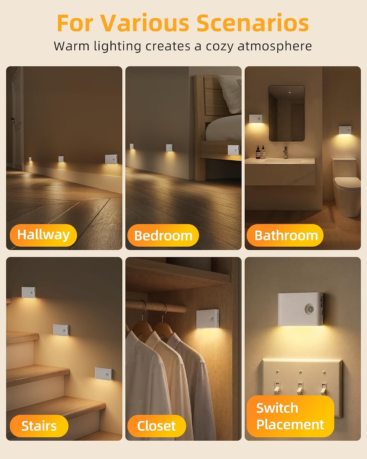 EZVALO Motion Sensor Stair Lights Indoor, Rechargeable Night Lights with Magnetic & Dimmable, Auto On/Off 3000K Soft White, Stick-On for…