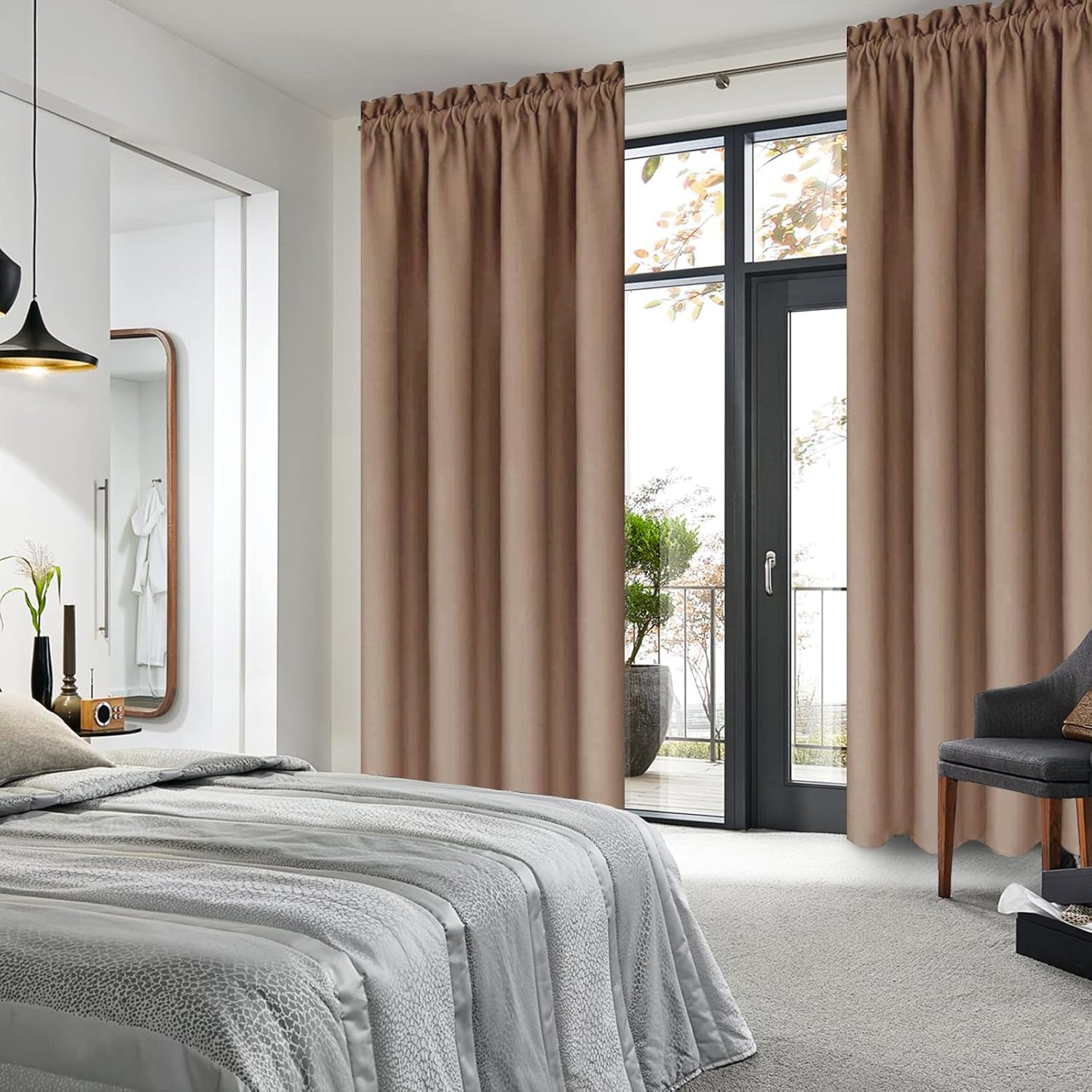 Dwcn Blackout Curtains Room Darkening Thermal Insulated Bedroom Curtains Window Curtain Panels, 42 x 84 inches Long, Set of 2 Khaki Rod Poc…