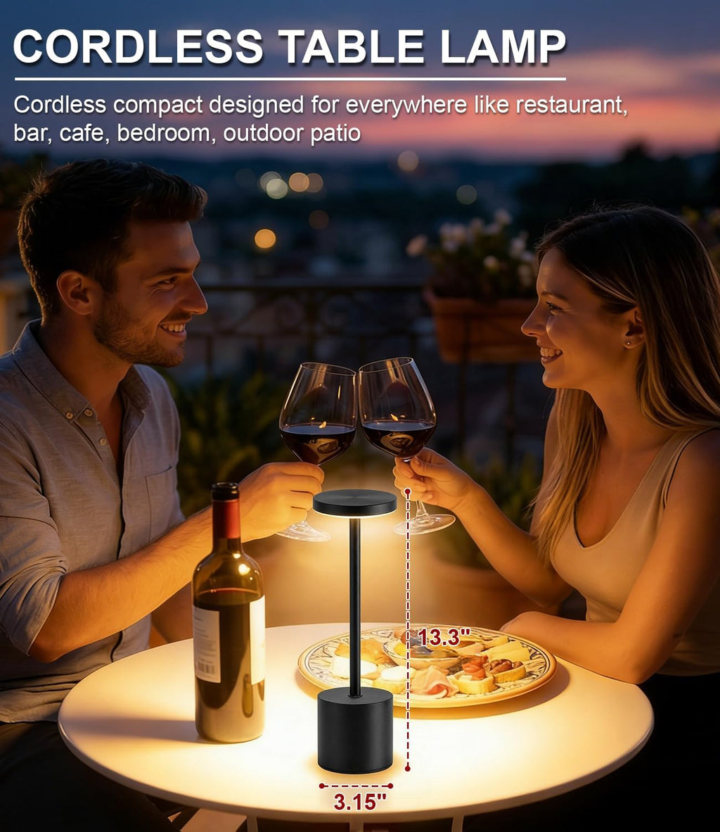 Swinerton Black Cordless Table Lamp, Rechargeable 5000mAh Battery Powered Wireless Table Light, 3 Color Dimmable Lighting, Patio Outdoor…