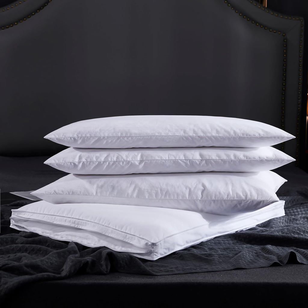 Three Geese Adjustable Layer Goose Feather Pillow, Assemblable Bed Pillow,100% Soft Organic Cotton Cover, Good for Side and Back Stomach…