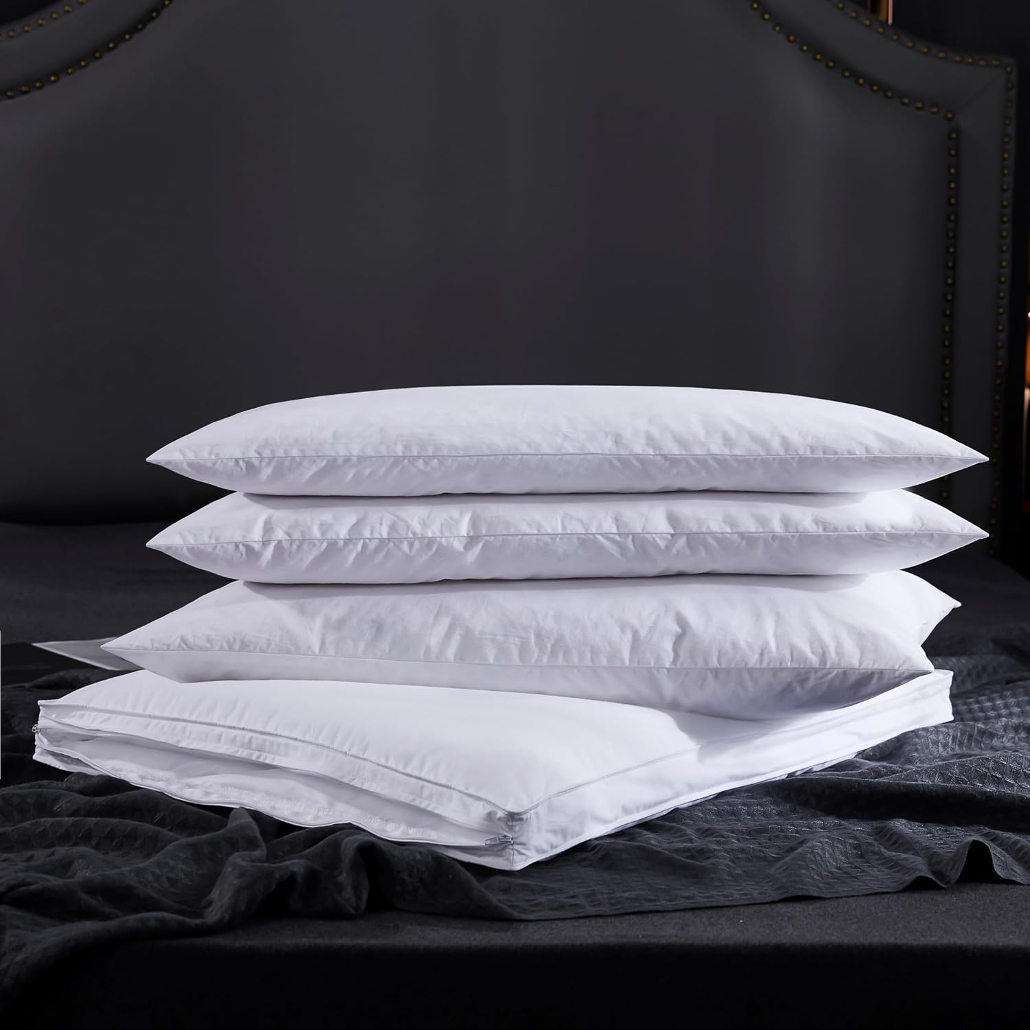 Three Geese Adjustable Layer Goose Feather Pillow, Assemblable Bed Pillow,100% Soft Organic Cotton Cover, Good for Side and Back Stomach…