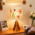 Dried Flowers Tripod Table Lamp 14.96in, 9W LED Dimmable Cute Bedside Lamp with Flowers Linen Lampshade for Nursery, Bedroom, Kid Room…