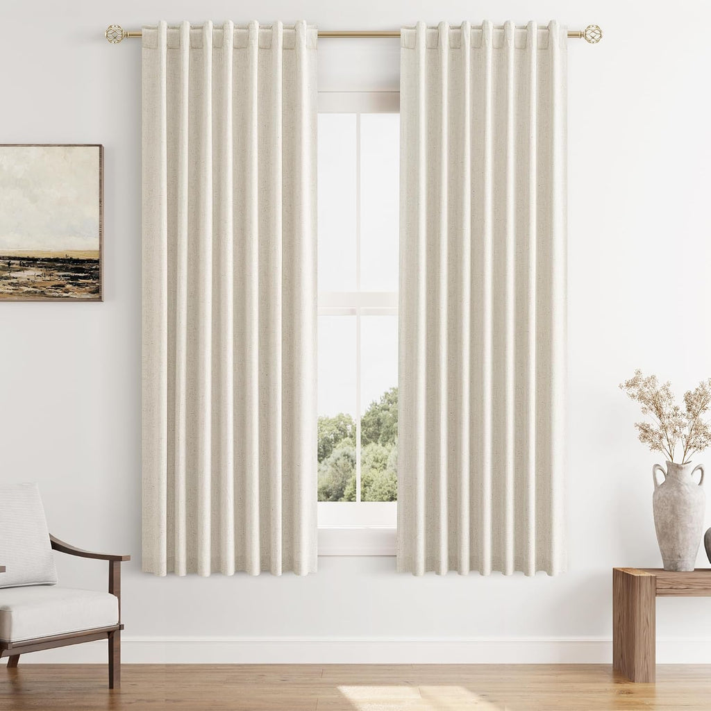 Guken 100% Blackout Linen Curtains 63 Inch Length 2 Panels Set for Living Room Bedroom Back Tab Thermal Insulated Black Out Drapes Room Dar…