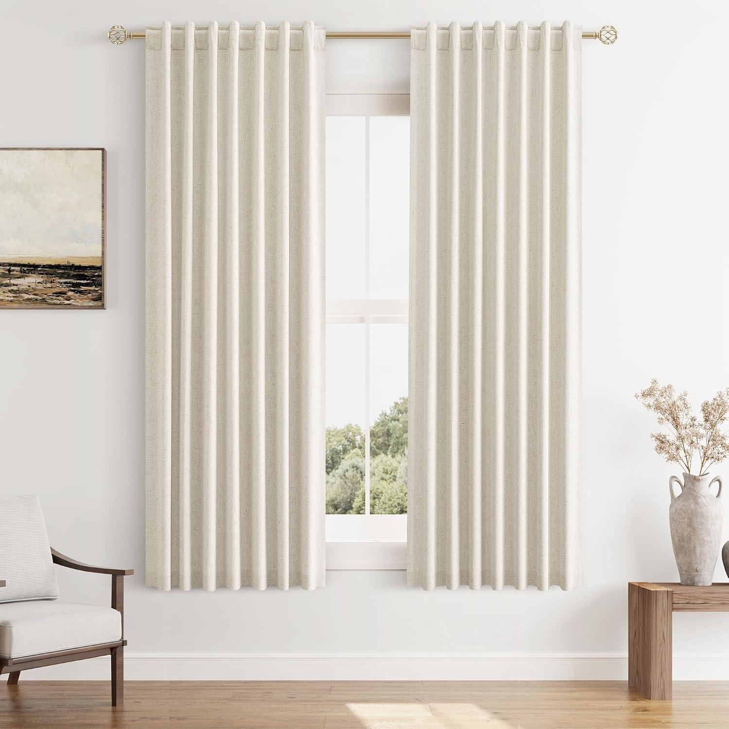 Guken 100% Blackout Linen Curtains 63 Inch Length 2 Panels Set for Living Room Bedroom Back Tab Thermal Insulated Black Out Drapes Room Dar…