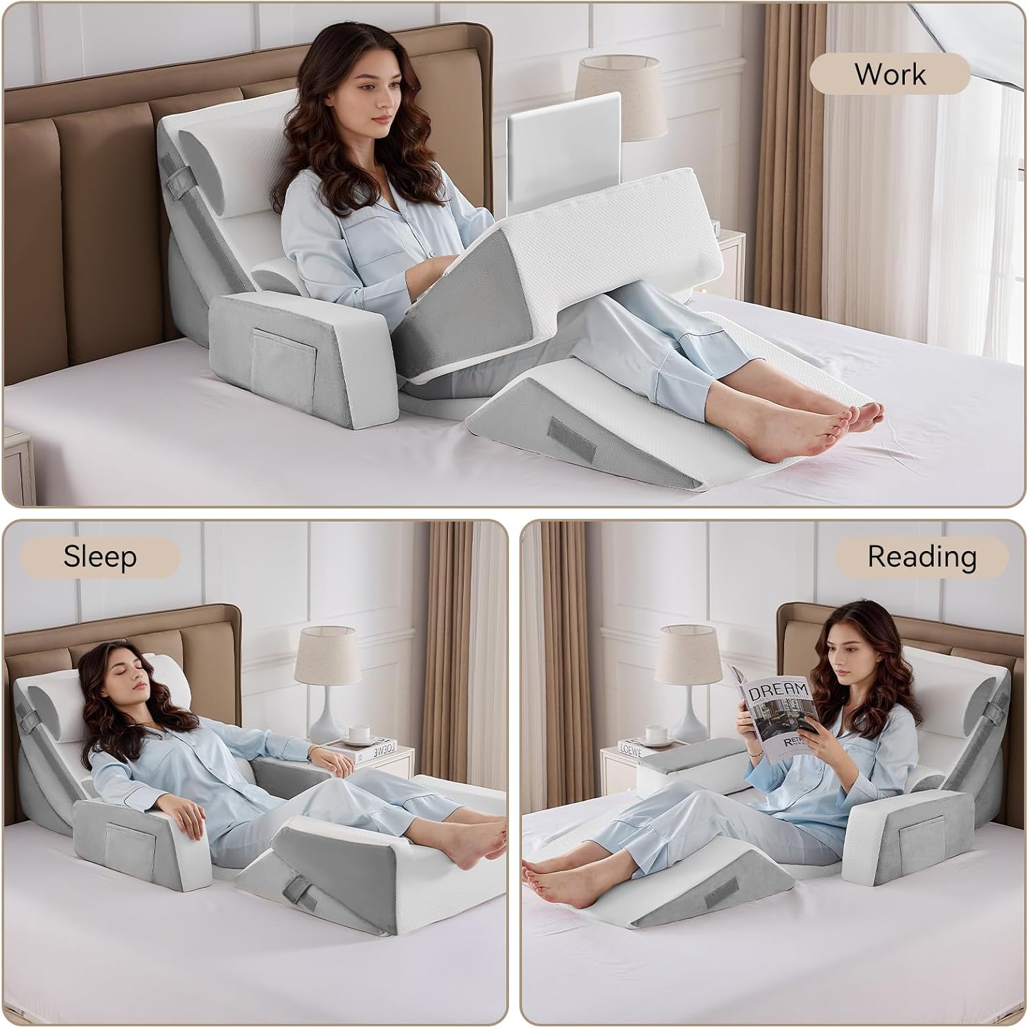 Yojoker 9PCS Orthopedic Bed Wedge Pillow Set for Sleeping, Back and Leg, Post Surgery Foam Pillow for Body, Triangle Adjustable Support Pi…