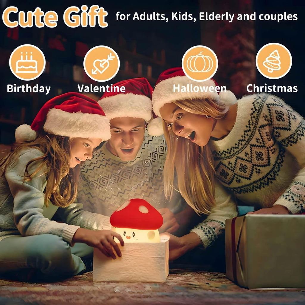 Daixinde Mushroom Night Light Squishy Lamp, 50Hrs Battery Kids Nightlight, Tap Control, 30Min Auto-Off, Rechargeable Kawaii Bedside Lamp fo…