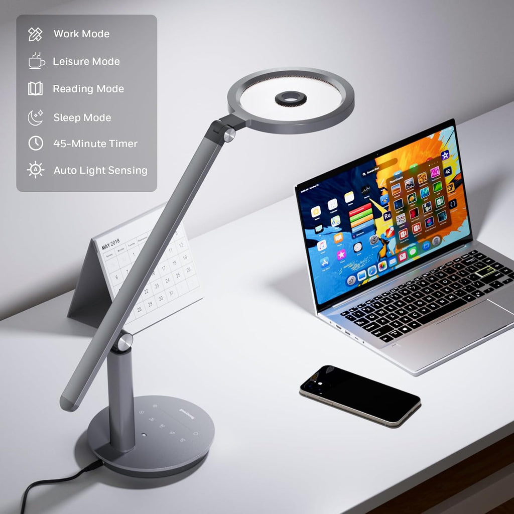 Honeywell Desk Lamp for Home Office, H6 SunturaluxTM Eye-Caring Led Desk Light, 800LM Dimmable Desk Lamp with Timer, Touch Control Tall…