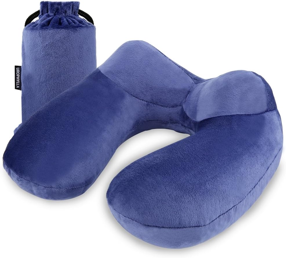 Inflatable Travel Pillow for Airplane, Soft Velvet Inflatable Travel Neck Pillow for Airplanes, Train, Car, Home and Office with Packsack…