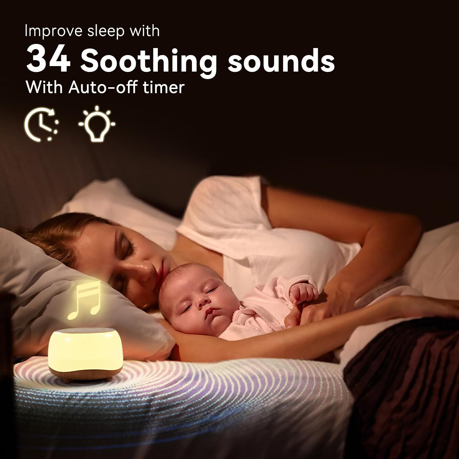 Heyaxa White Noise Sound Machine with 7 Colors Night Light 34 Soothing Sounds, Portable Sound Machine for Baby Adults Kids Sleep with 30 Vo…