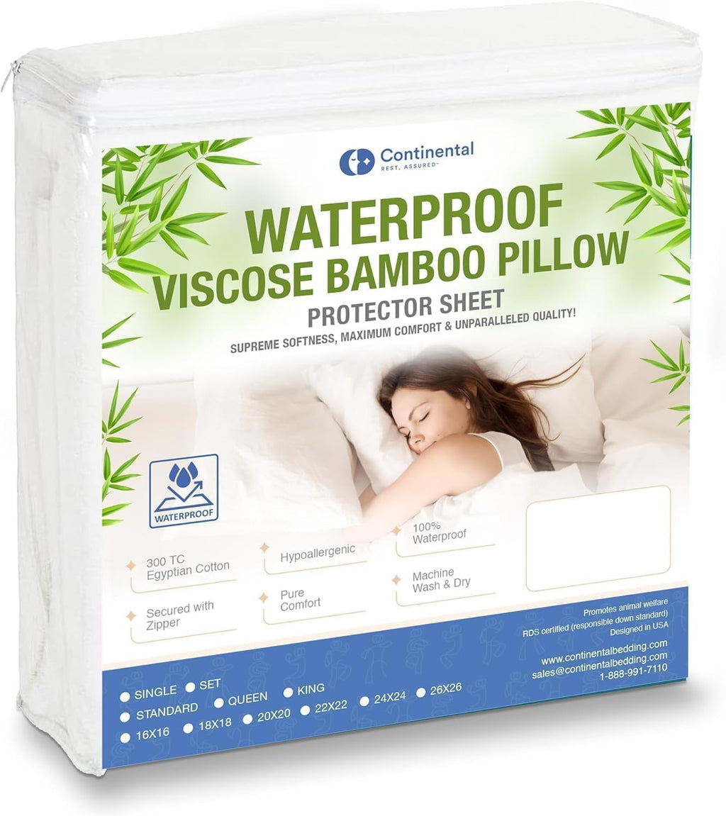 ContinentalBedding Continental Bedding Viscose Derived from Bamboo Pillow Protector Zippered Waterproof Feather Proof and Down Proof Silky…
