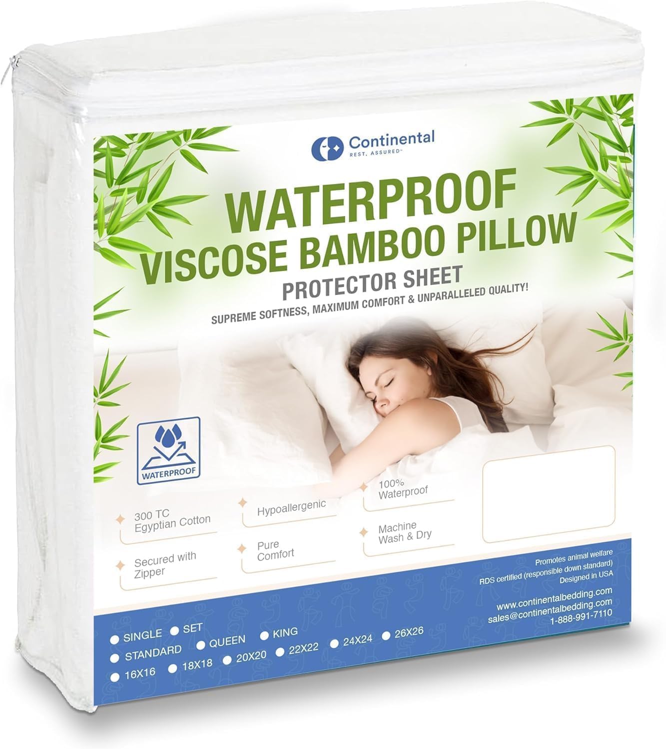 ContinentalBedding Continental Bedding Viscose Derived from Bamboo Pillow Protector Zippered Waterproof Feather Proof and Down Proof Silky…