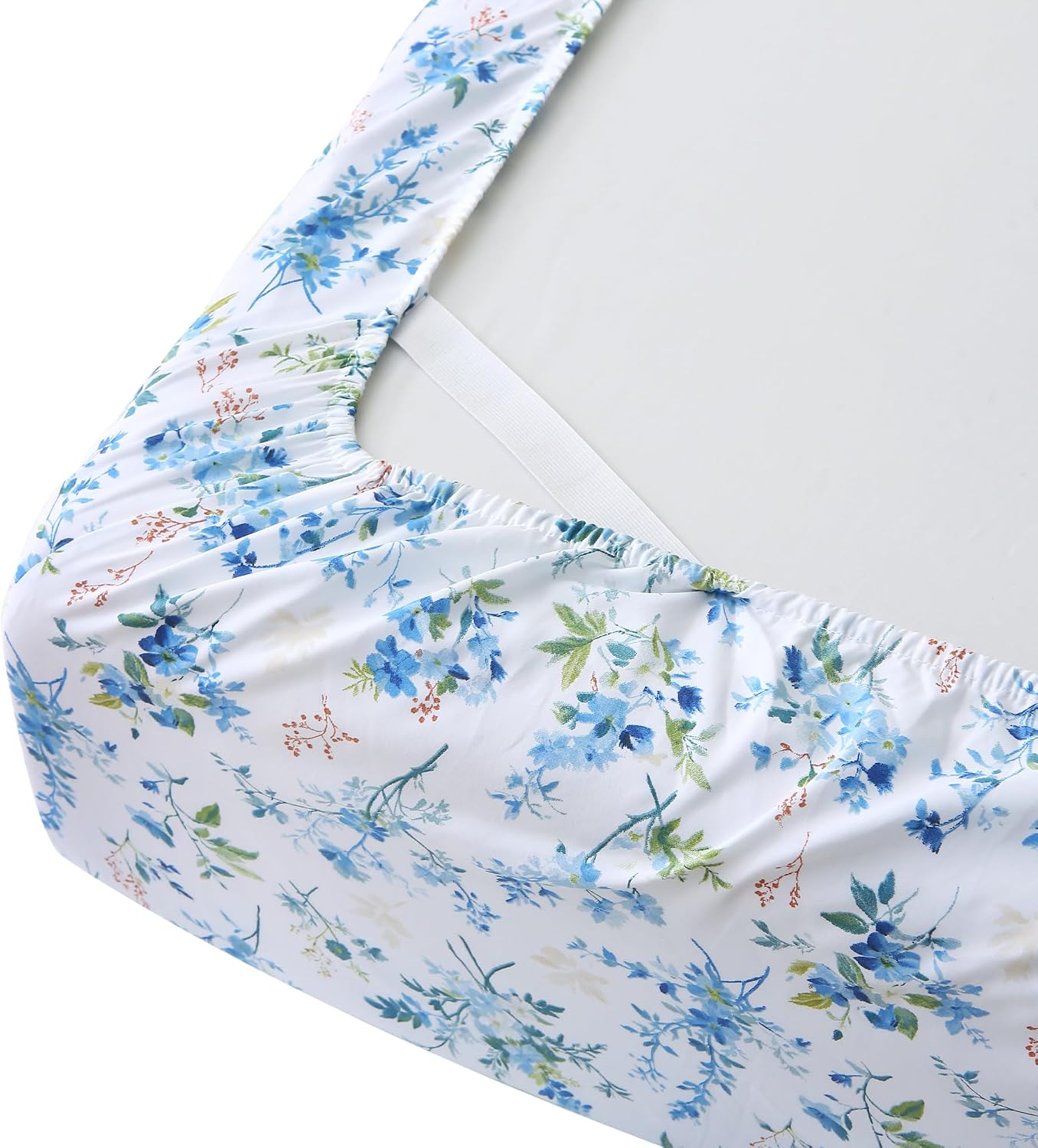 mooreeke Cozy Vintage Microfiber Printed Queen Sheet Set - Soft & Breathable Percale Blue Green Floral Bed Sheets with Extra Deep Pocket -…