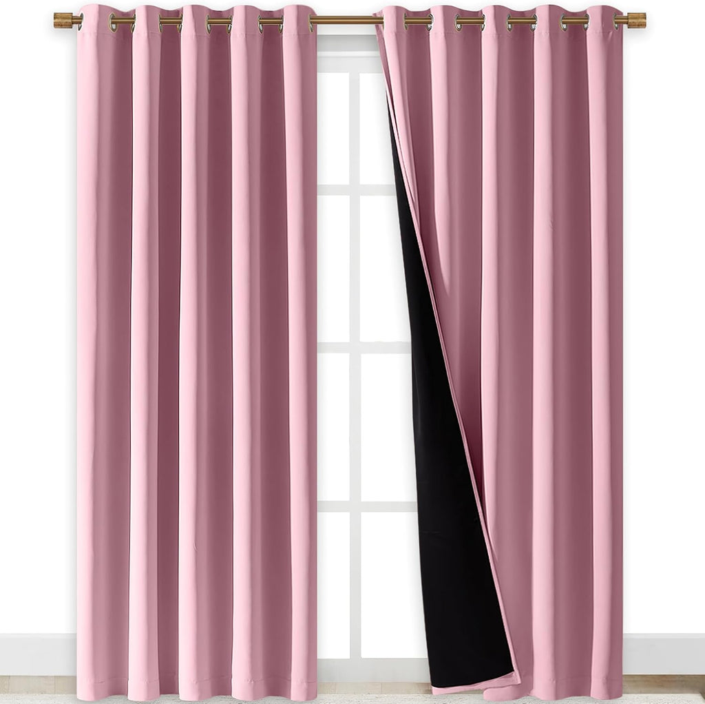 Nicetown Crystal Pink Full Shade Curtain Panels, Pair of Energy Smart & Noise Blocking Out Blackout Drapes for Dining Room Window, Thermal…