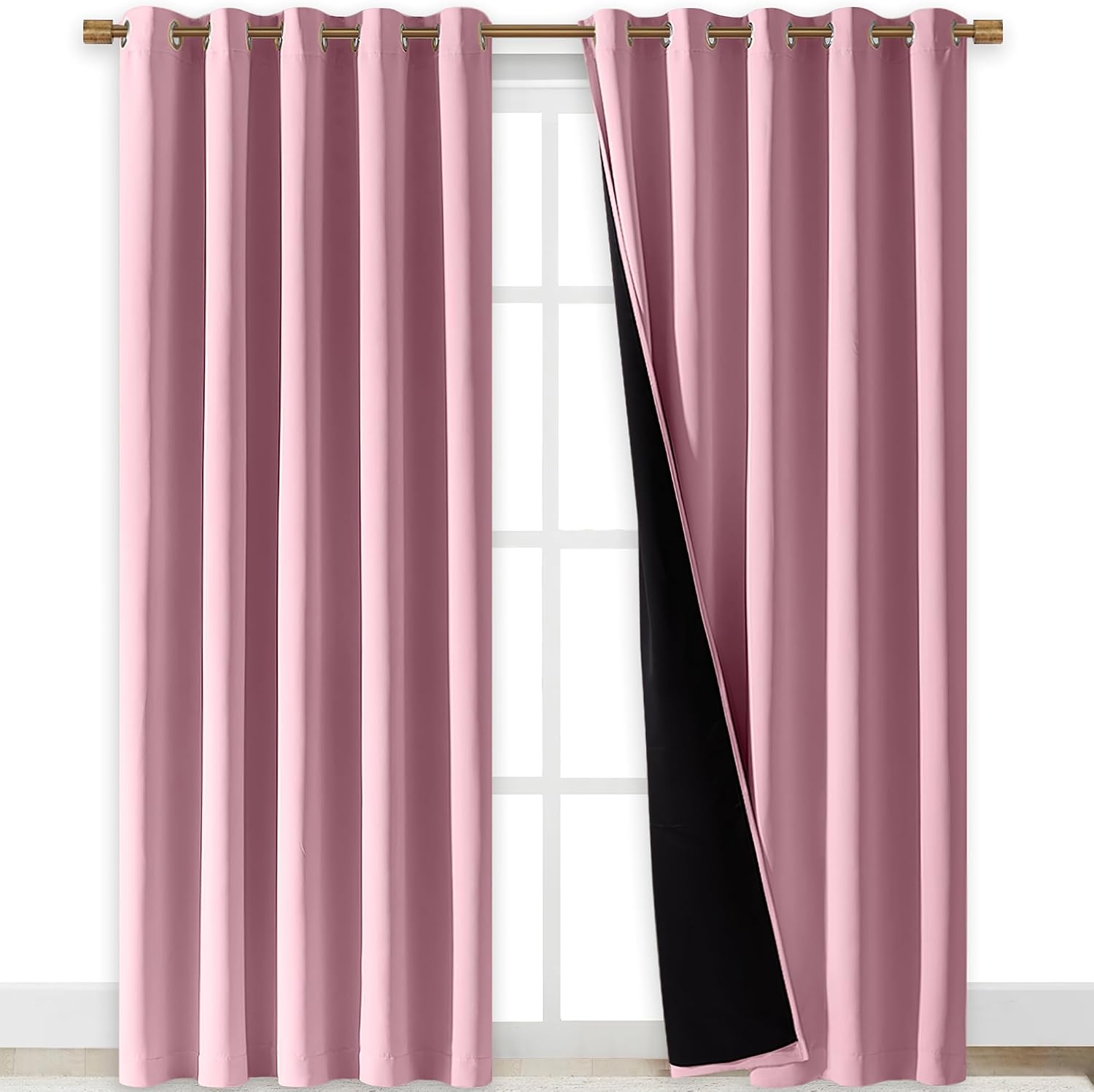 Nicetown Crystal Pink Full Shade Curtain Panels, Pair of Energy Smart & Noise Blocking Out Blackout Drapes for Dining Room Window, Thermal…