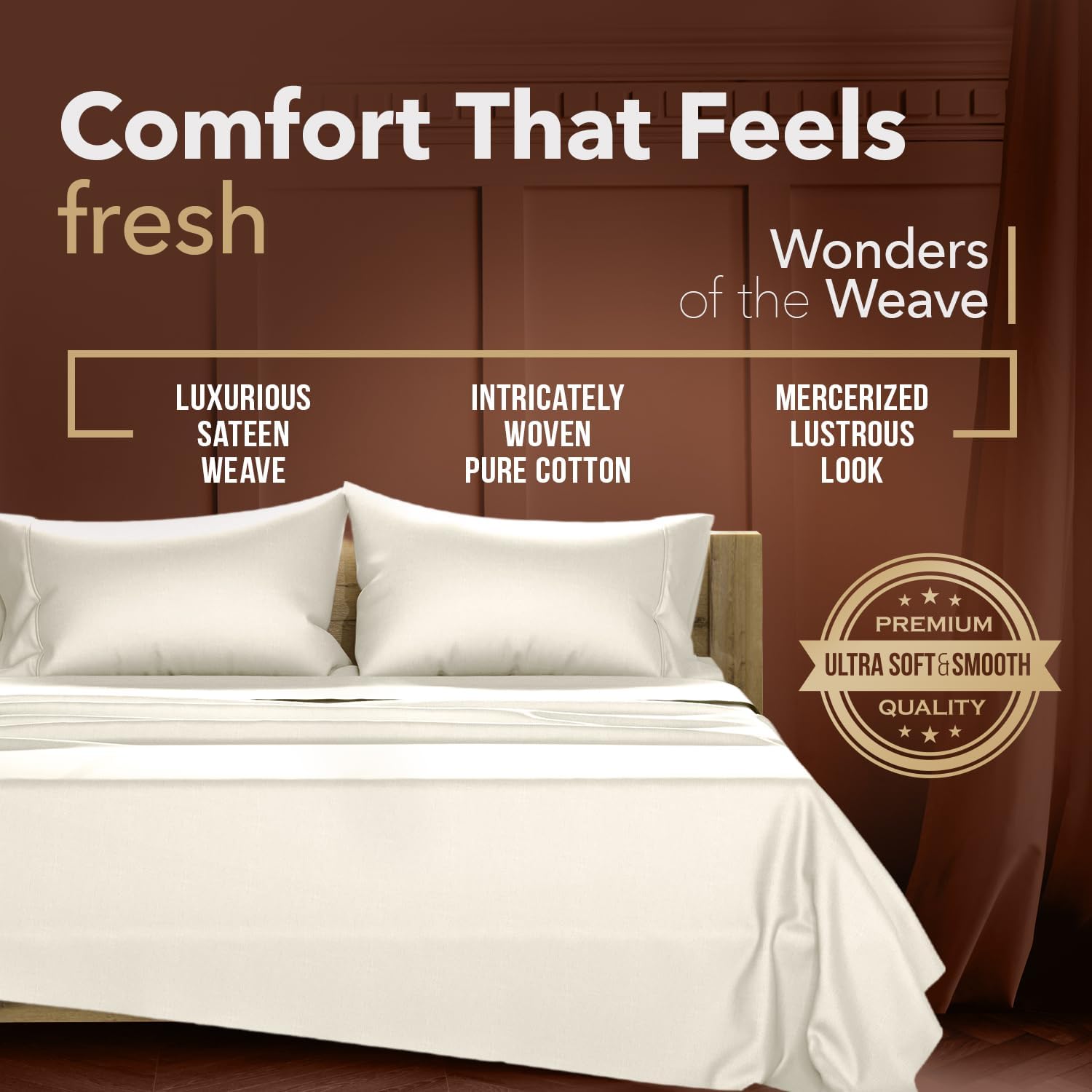 TEXAS LINEN CO. Egyptian Cotton California King Sheet Sets – 300 Series Cal King Cotton Sheet Set (4 PC, Ivory), Soft, Cooling, 16" Deep…