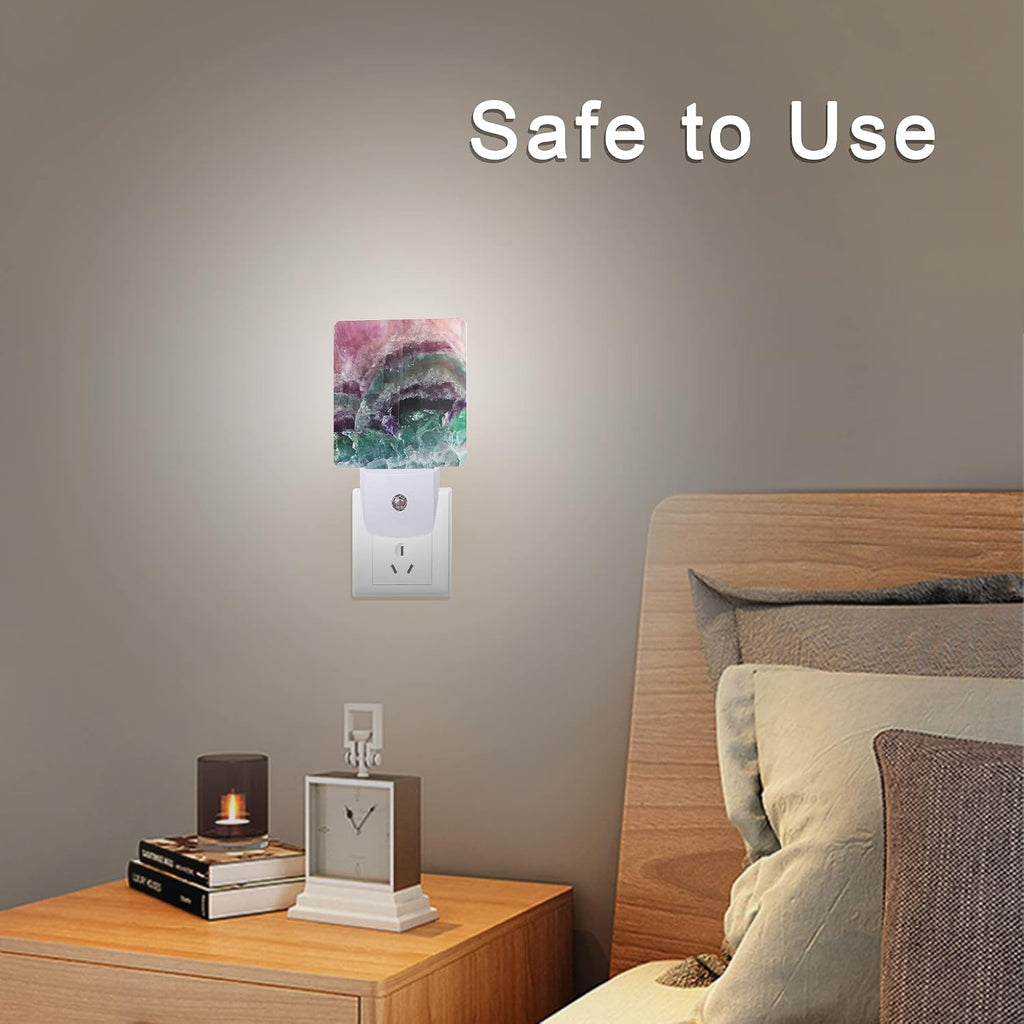Color Pink Fluorite Crystal Stone Night Light Plug-in LED Nightlights Auto Sensor Night Lamp Dusk-to-Dawn Lamp Home Decor for Nursery…