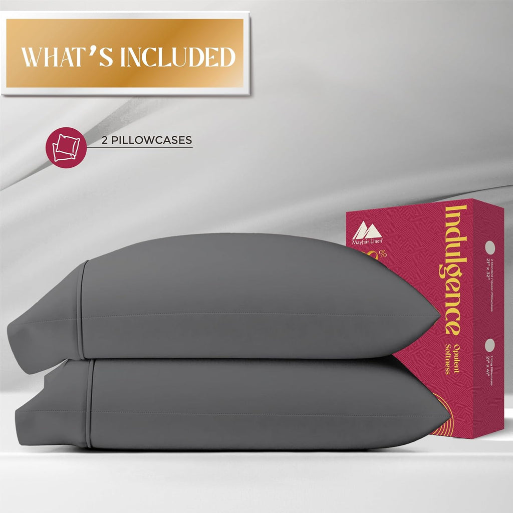 Mayfair Linen 100% Egyptian Cotton King Size Pillow Cases Set of 2 - Luxury 1200 Series Pillow Cases King Size (Dark Grey), Soft &…