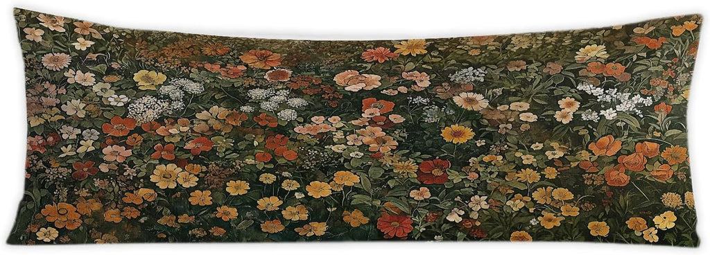 Vintage Moody Floral 20x54 Body Pillow Cover, Cottagecore Room Home Decor, Rustic Cottagecore Wildflower Botanical Decorative Long Body…