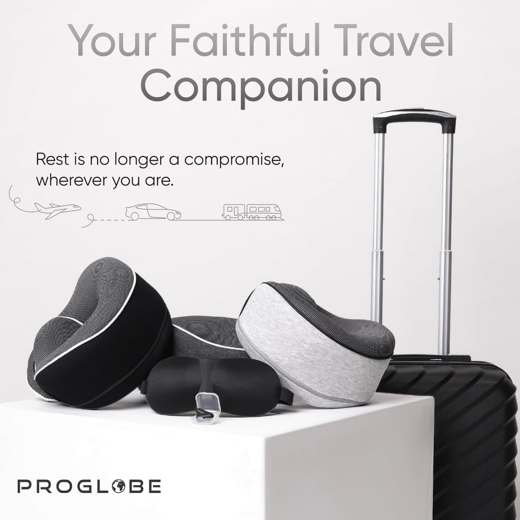 Proglobe Travel Neck Pillows for Airplanes, Sleeping Essentials for Long haul Flights, 360° Head Support, Car and Airplane Kit with 3D…