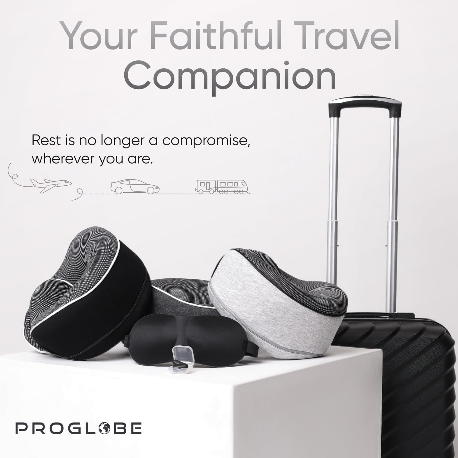 Proglobe Travel Neck Pillows for Airplanes, Sleeping Essentials for Long haul Flights, 360° Head Support, Car and Airplane Kit with 3D…