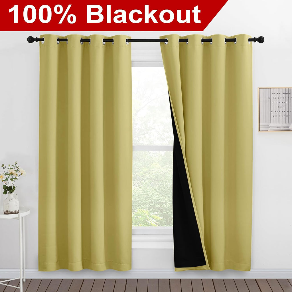 Nicetown Paler Yellow Full Shade Curtain Panels, Pair of Energy Smart & Noise Blocking Out Blackout Drapes for Dining Room Window, Thermal…