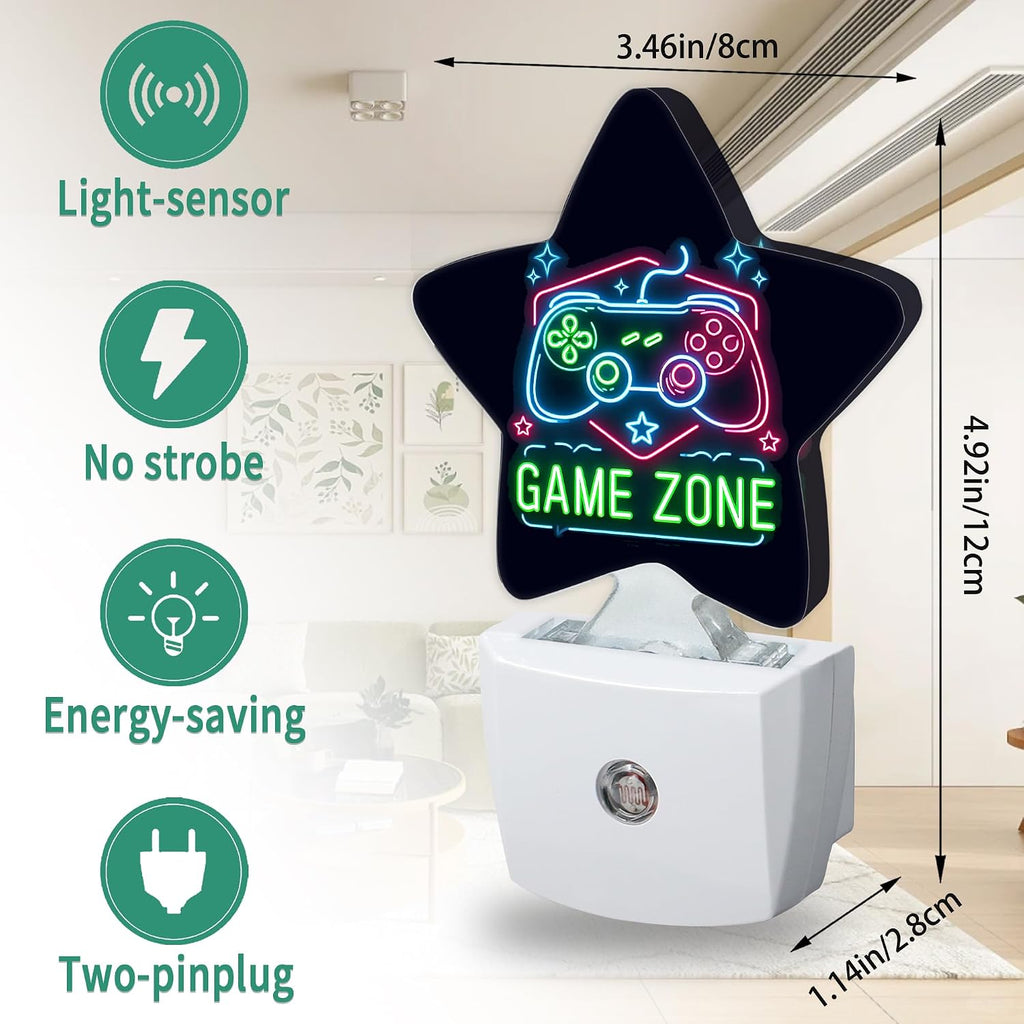 Star Night Light Plug in, Game Zone Dusk to Dawn Sensor Night Light, Soft Glow Lamp for Kids Bedroom Nursery Hallway Bathroom, Energy…