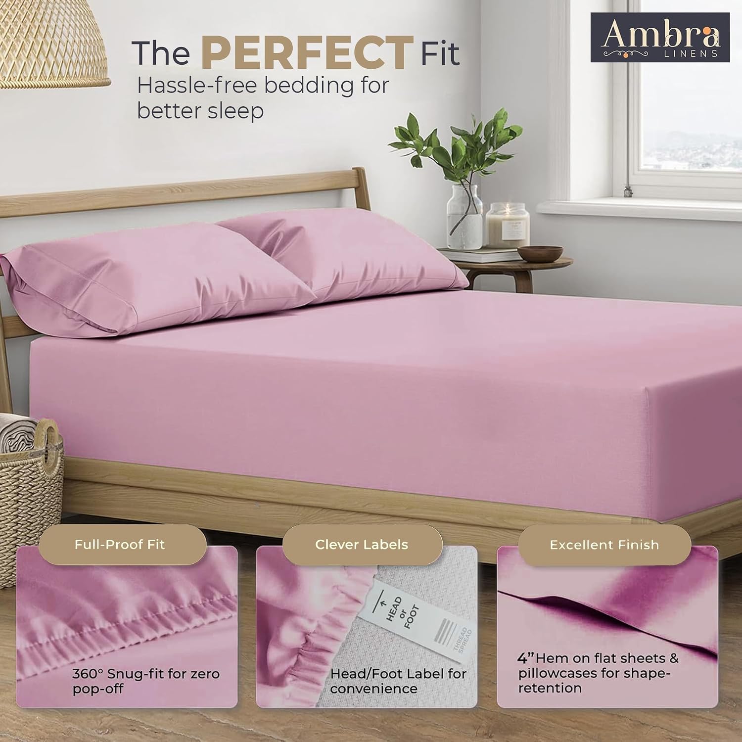 Ambra Linens 100% Organic Cotton Sheets Cal King Size - 4 PC Organic California King Sheet Sets - Soft, Comfy, Breathable & Cooling - 16” D…