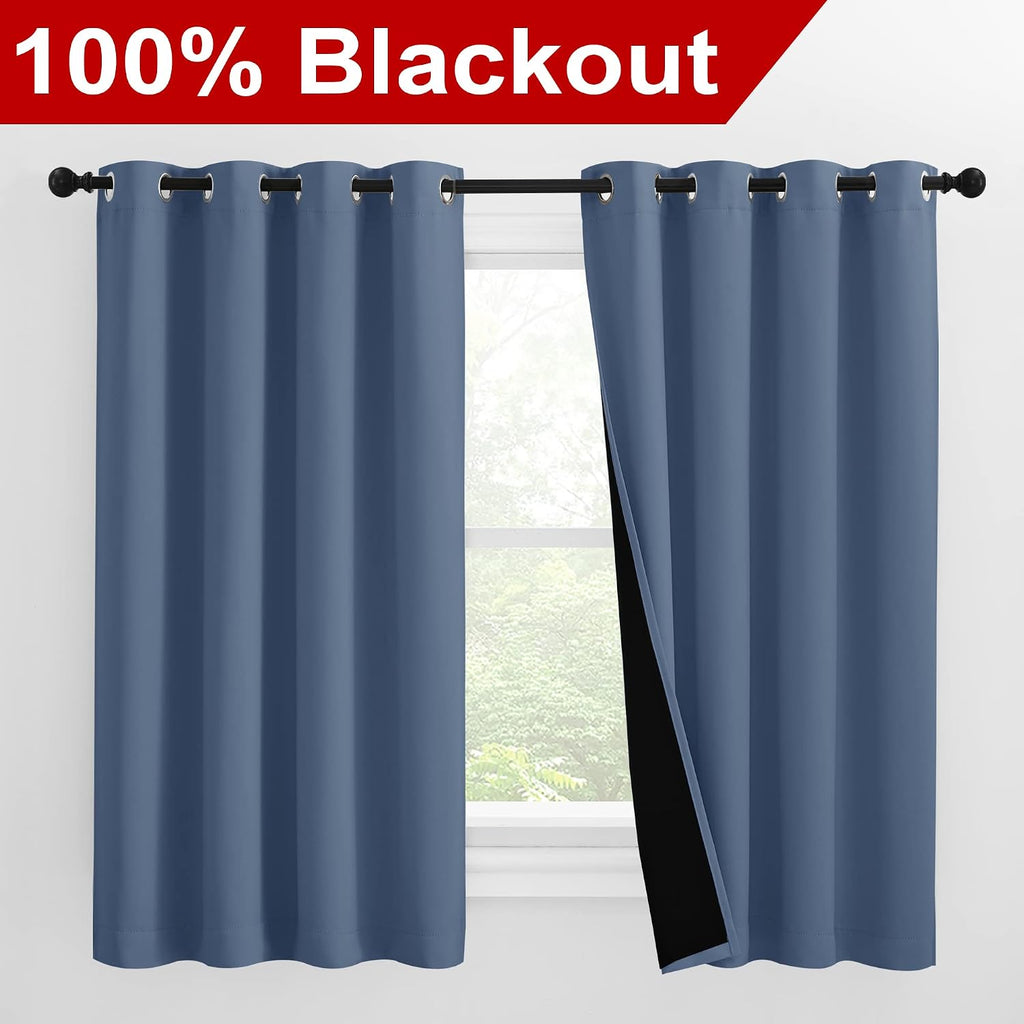 Nicetown Noise Reducing 100% Blackout Curtains with Black Liners, Thermal Insulated 2-Layer Drapes, Energy Efficiency Window Draperies for…