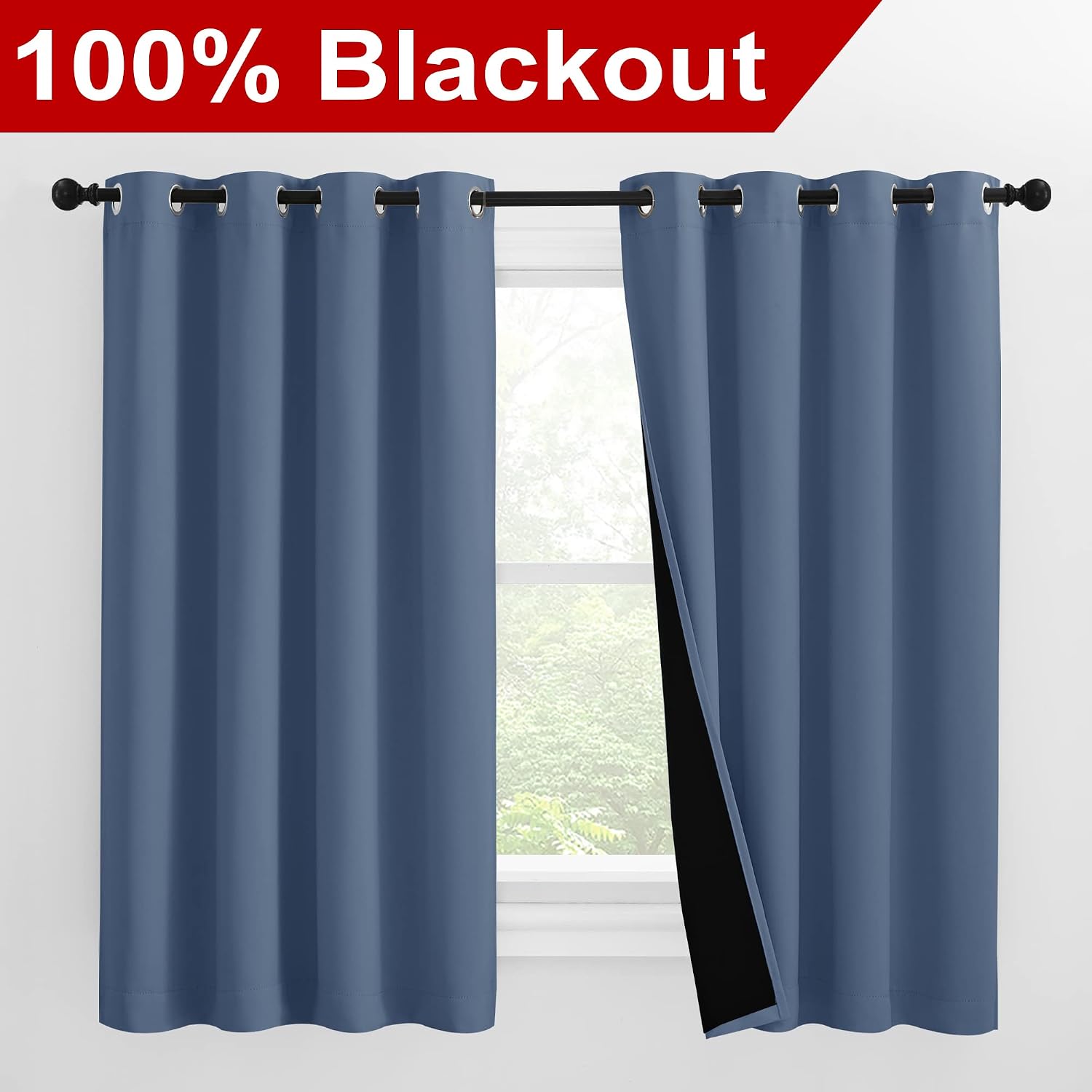 Nicetown Noise Reducing 100% Blackout Curtains with Black Liners, Thermal Insulated 2-Layer Drapes, Energy Efficiency Window Draperies for…