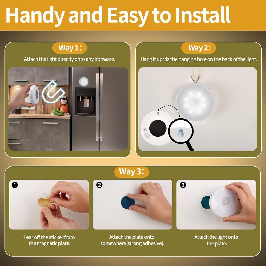 RGB LED Rechargeable Motion Sensor Night Light with Remote, Bright & Dimmable & Long-Lasting Battery, Stick-On Puck Light for Kitchen…