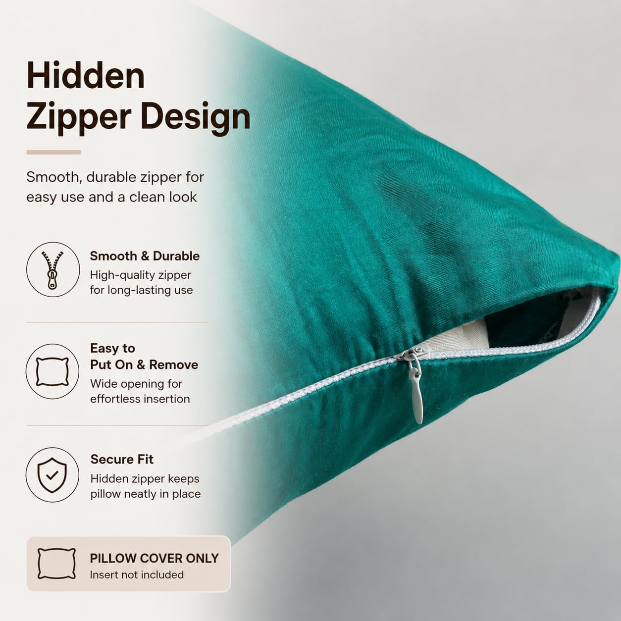 Evolive 300 Thread Count 100% Cotton Body Pillow Cover, 21" x 54", Soft Breathable Replacement Pillow Case with Hidden Zipper Closure (Teal…