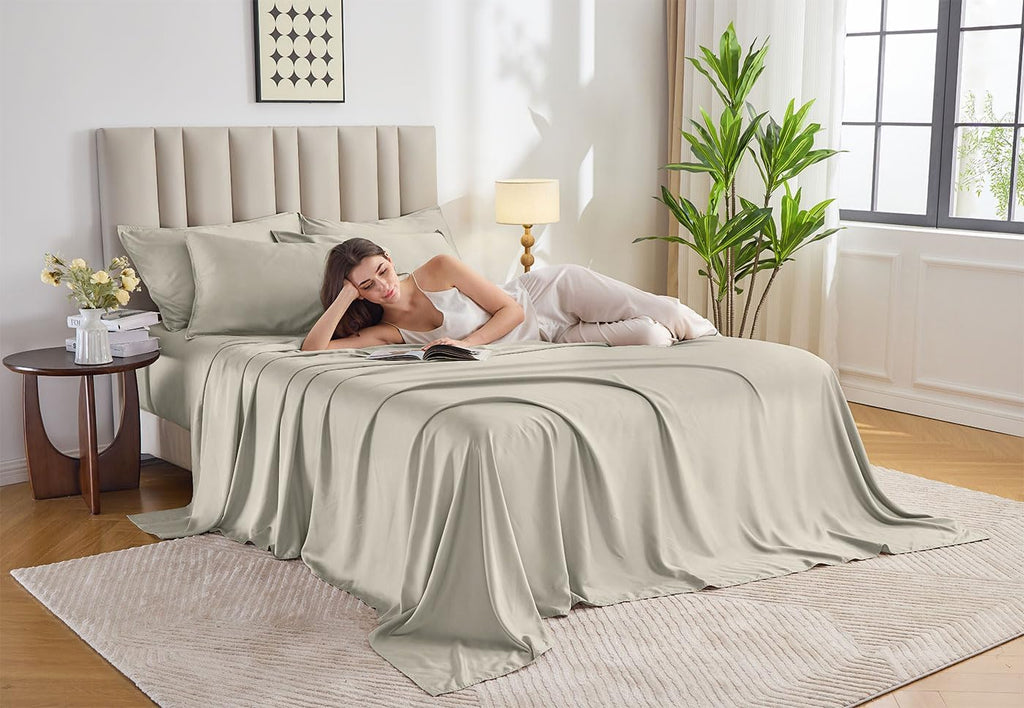 PureBamboo Pure Bamboo Split King Sheets, Genuine 100% Organic Viscose Derived from Bamboo Bed Sheet Set, Soft & Cooling, Double Stitching,…