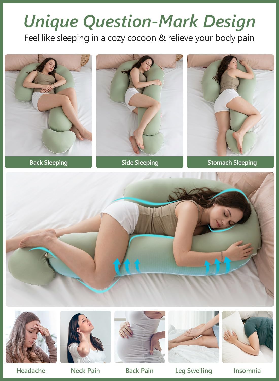 Meiz Question Mark Body Pillow for Adults & Couples - Rayon Cover Derived from Bamboo, Full Body Support for Side Sleepers, Back & Pregnanc…