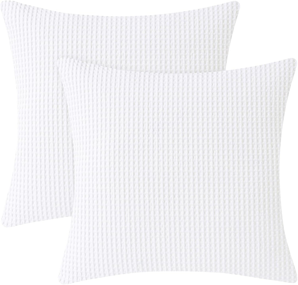 Phf 100% Cotton Waffle Weave Throw Pillow Cover, 24" x 24", No Filling, 2 Pack Elegant Home Decorative Square Throw Pillow Covers for Bed C…