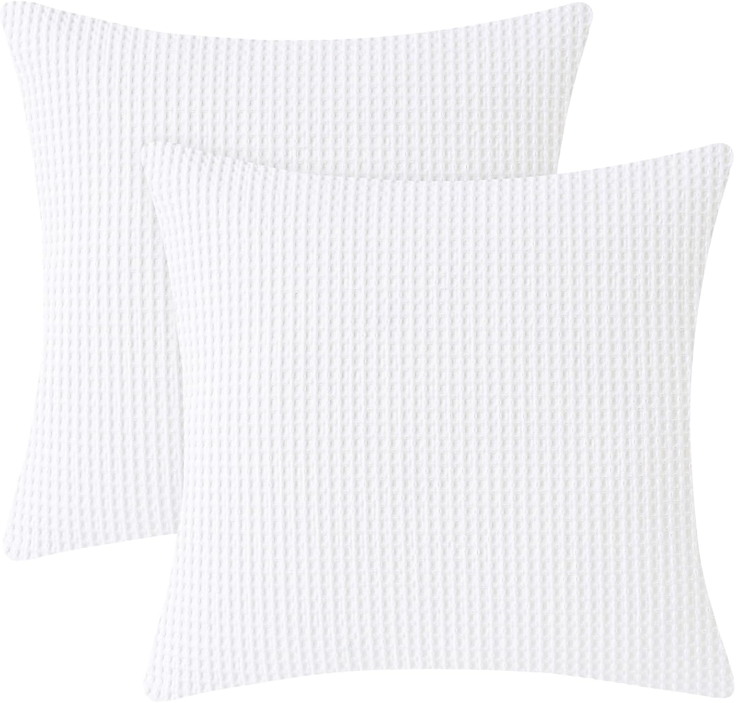 Phf 100% Cotton Waffle Weave Throw Pillow Cover, 24" x 24", No Filling, 2 Pack Elegant Home Decorative Square Throw Pillow Covers for Bed C…
