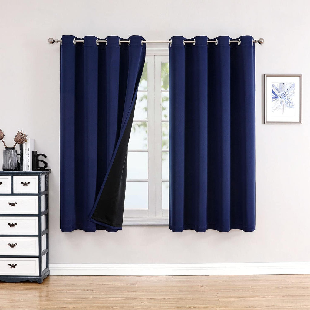 ChrisDowa 100% Blackout Curtains for Bedroom with Black Liner, 2 Thick Layers Total Blackout Thermal Insulated Grommet Window Curtains 2 Pa…