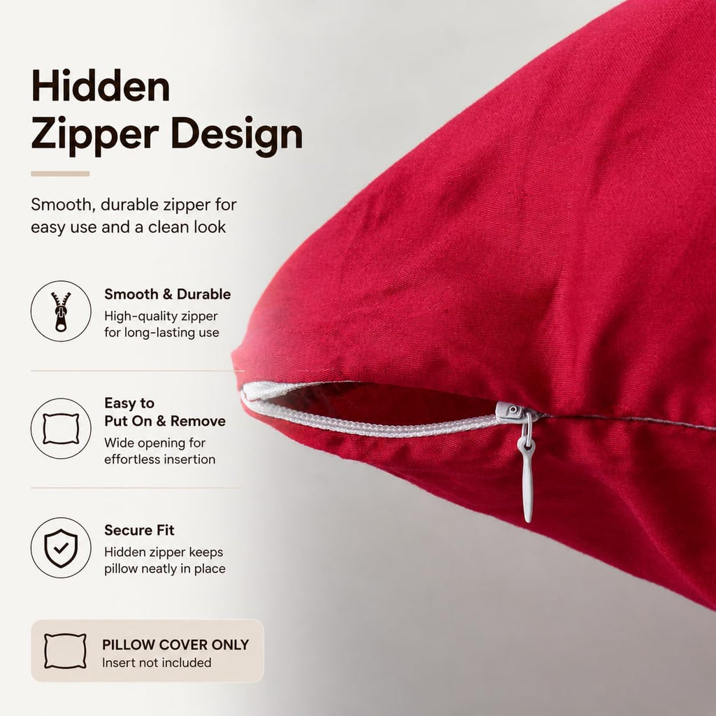 Evolive 300 Thread Count 100% Cotton Body Pillow Cover, 21" x 54", Soft Breathable Replacement Pillow Case with Hidden Zipper Closure (Red)…