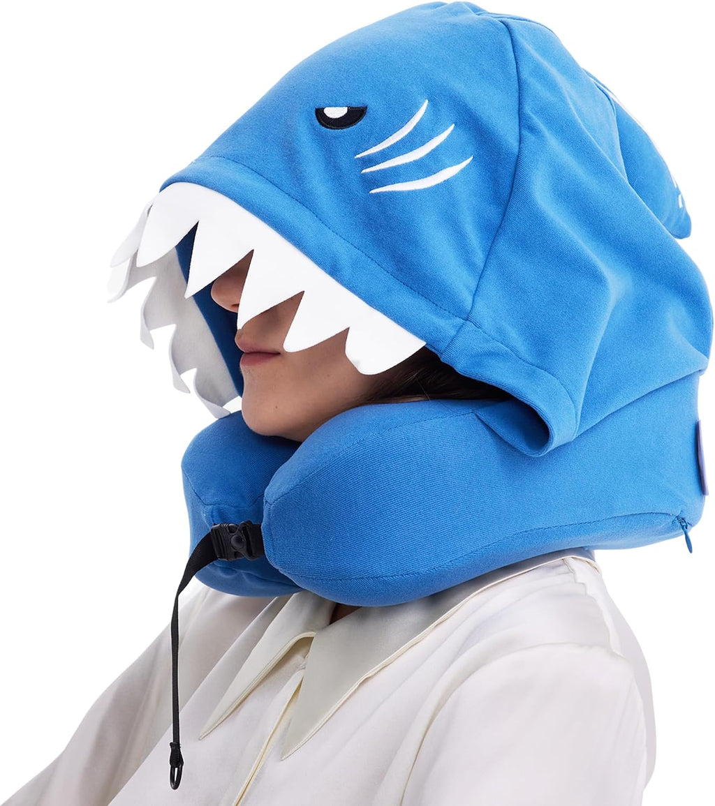 Privacy-Friendly Hooded Travel Pillow for Kids & Adults, Sensory-Friendly, Memory Foam Neck Support for Airplane, Car & Train, Breathable…