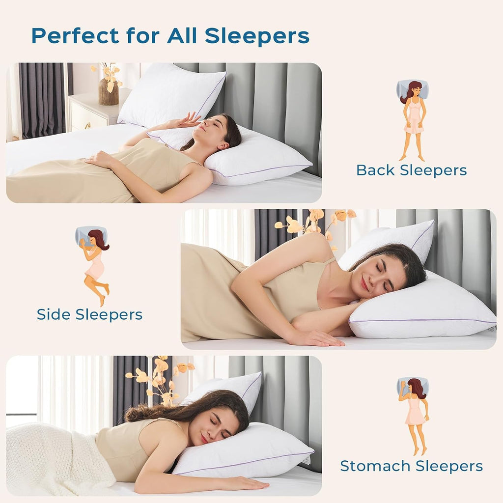 Jollyvogue Pillows Queen Size Set of 2, Bed Pillow for Side, Back, and Stomach Sleepers, Down Alternative Filled Pillows, Luxury Hotel Qual…