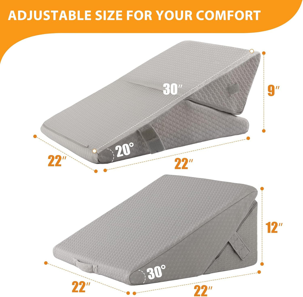 Ruqmuis Bed Wedge Pillow for Sleeping, 9&12 Inch Adjustable Wedge Pillow Set for After Surgery, Triangle Pillow for Back, Leg Support, Aci…