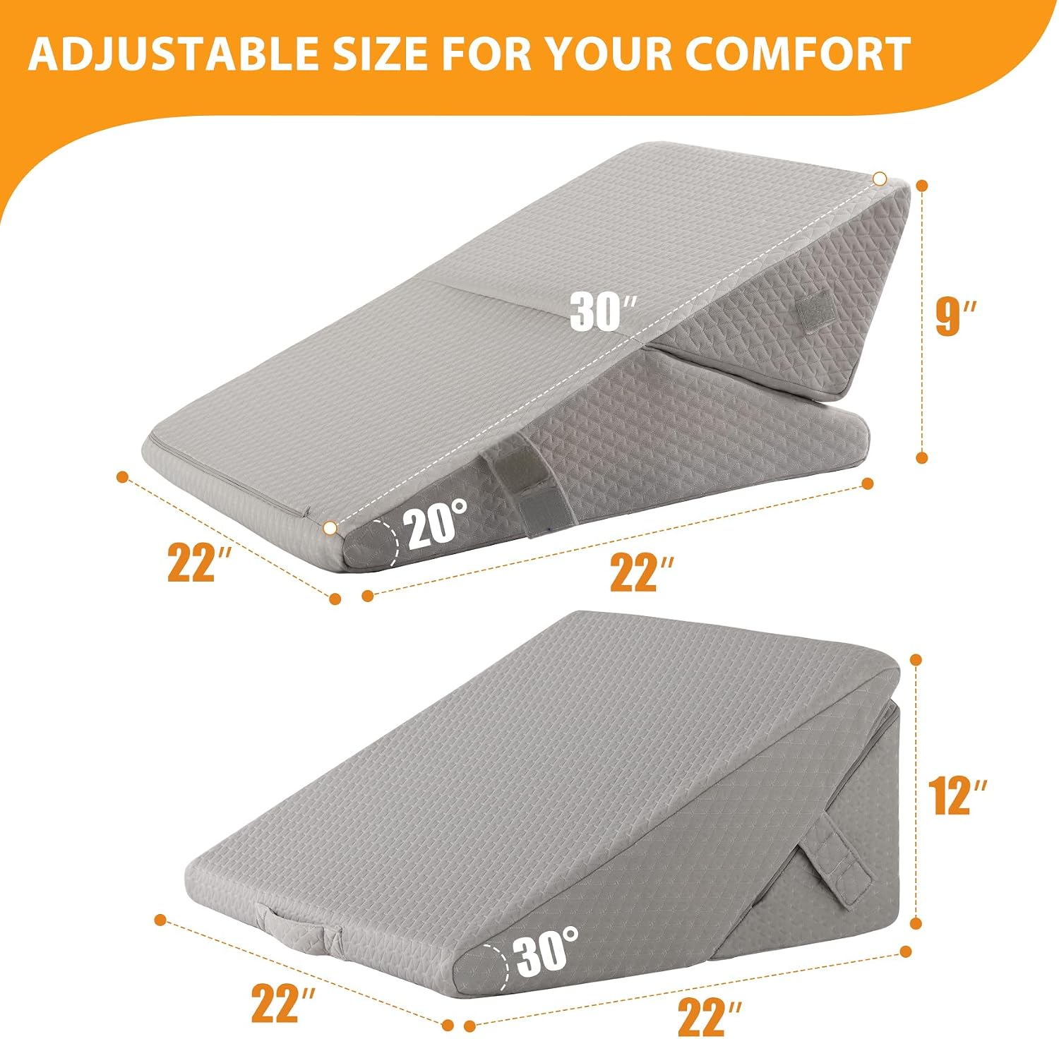 Ruqmuis Bed Wedge Pillow for Sleeping, 9&12 Inch Adjustable Wedge Pillow Set for After Surgery, Triangle Pillow for Back, Leg Support, Aci…
