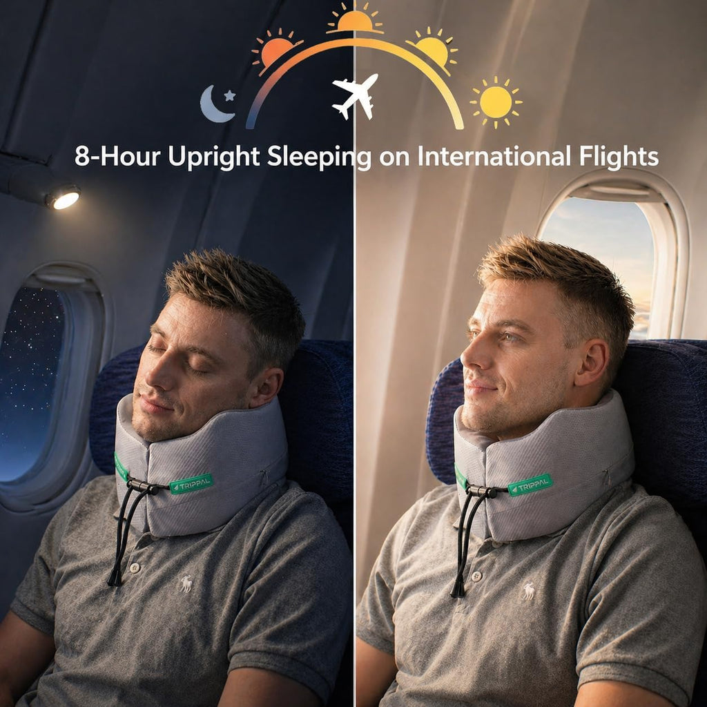 Trippal Neck Support Travel Pillow for Airplane: Firm Core Memory Foam Supports 8 lbs Without Collapsing - 360° Chin & Neck Support Prevent…