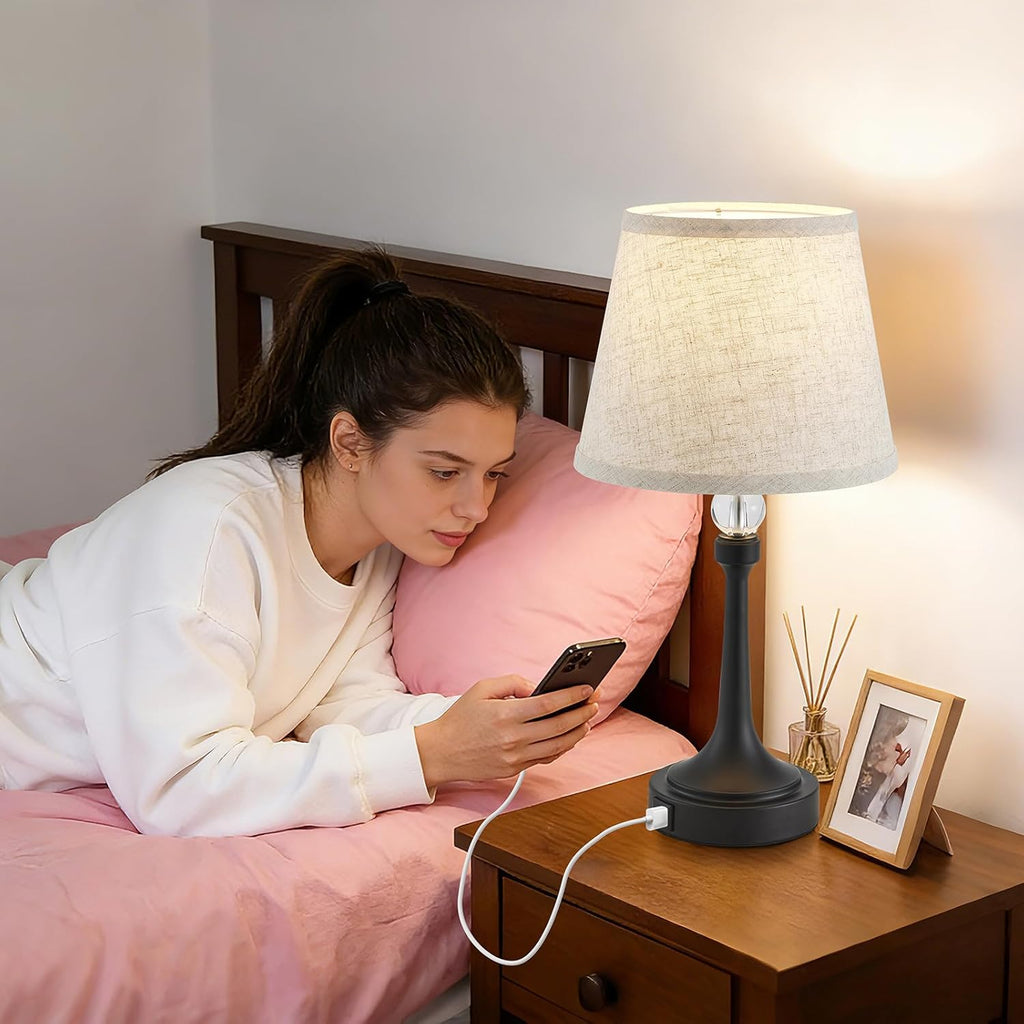 19.7'' Touch Table Lamps for Living Room, Small Lamp for Bedroom with USB C+A Ports, Dimmable Touch Lamps, Reading Desk Lamp for Office…