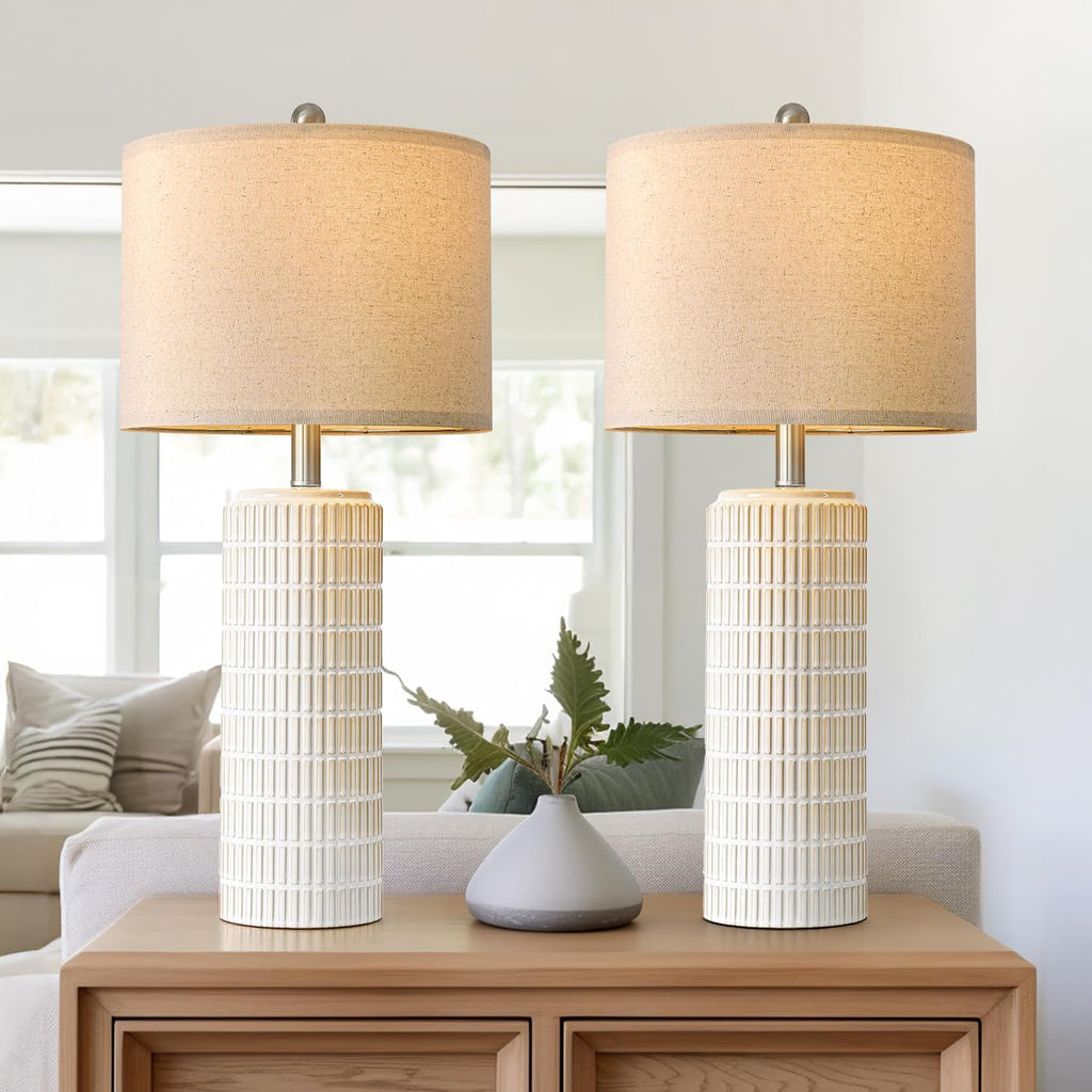 PoKat 27.5'' Tall Table Lamps for Living Room Set of 2, Ceramic Bedroom Lamps for Night Stands, Modern Bedside Lamps for Bedroom Living…