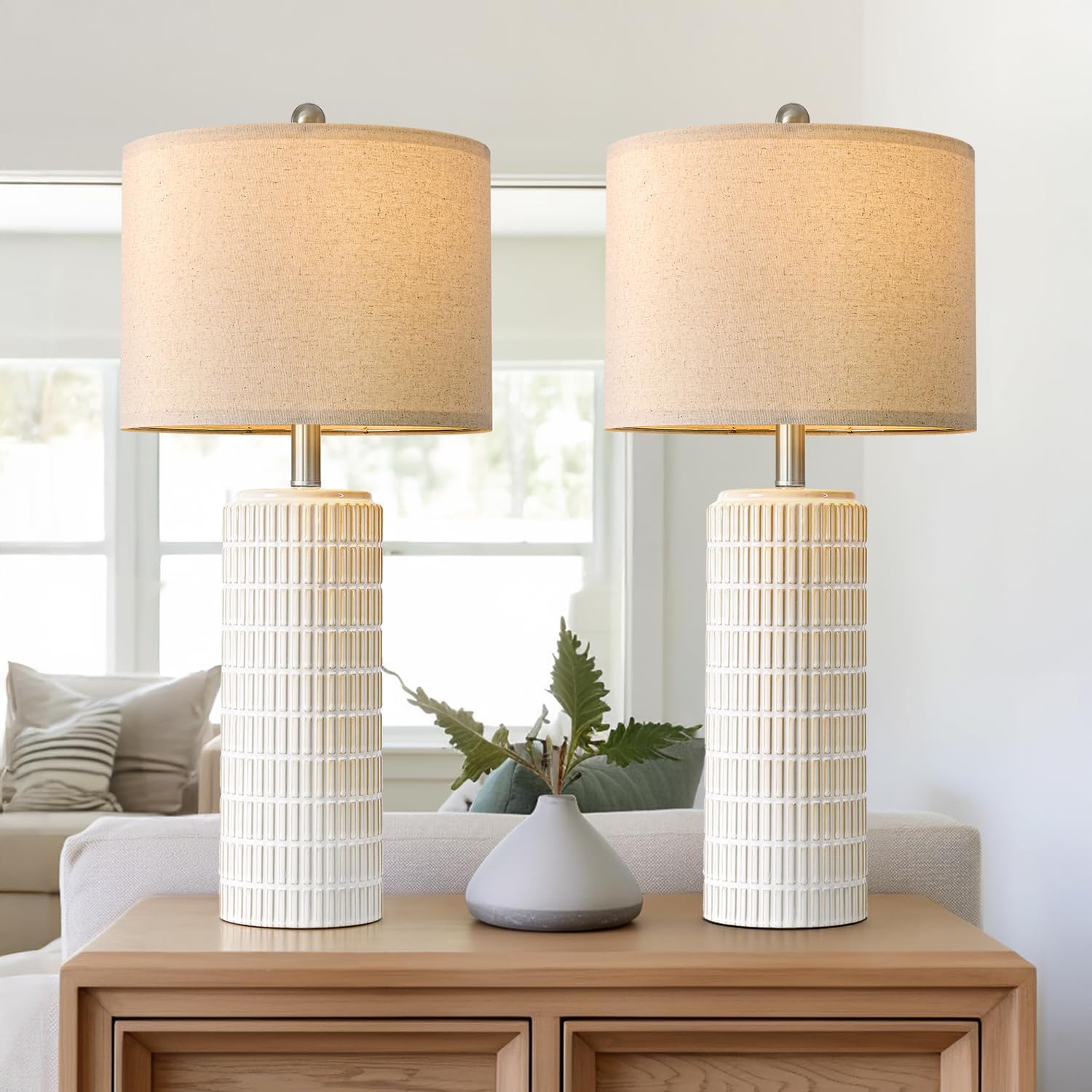 PoKat 27.5'' Tall Table Lamps for Living Room Set of 2, Ceramic Bedroom Lamps for Night Stands, Modern Bedside Lamps for Bedroom Living…