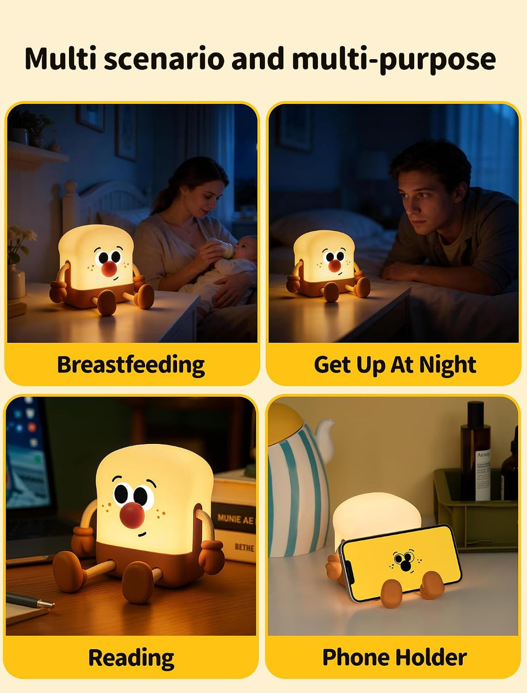Toast Night Light for Kids, Rechargeable Bedside Table Lamp, Portable Night Lamps, Cute Nursery Night Lights for Bedroom, Office, Desk…