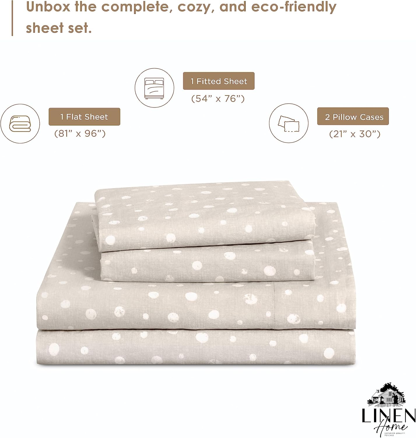 Linen Home Cotton Lyocell Blend Percale Sheet Set Full Size - 4 Piece Deep Pocket Bedding, Pre-Washed & Shrunk, Crisp Cooling Fabric…